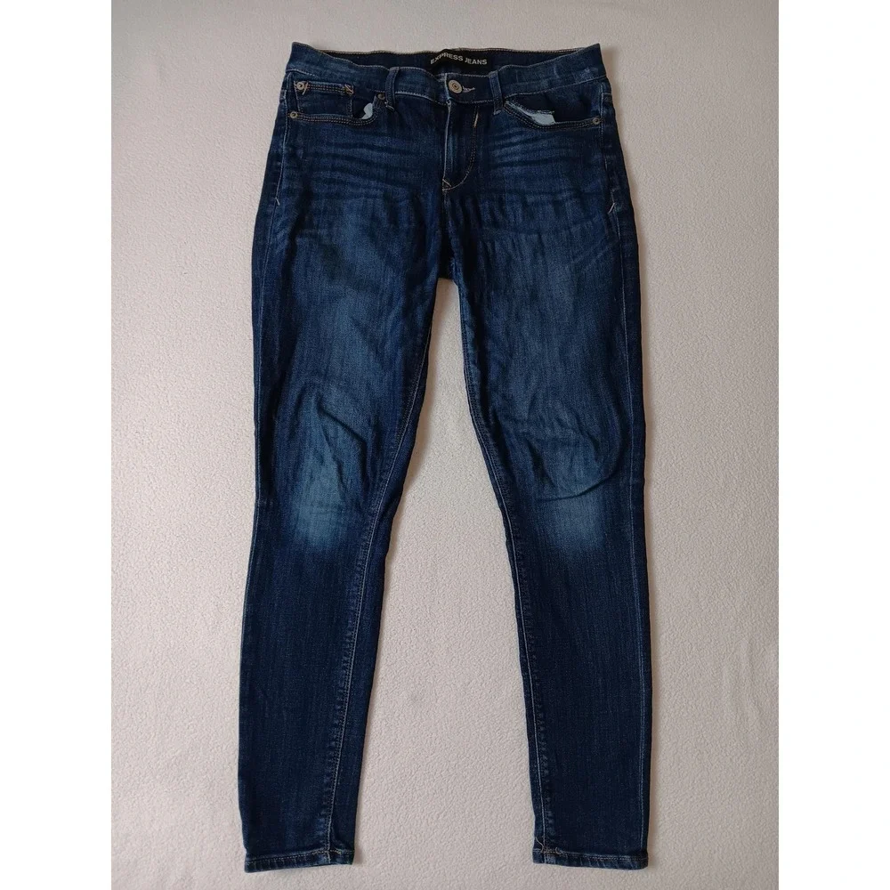 Express Jegging Leggings Womens 6 Blue Denim Stretch Pockets Mid Rise Casual